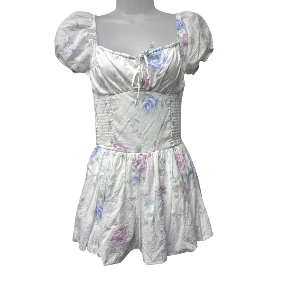 Hollister Size Small Skort Mini Dress Sofia Smocked Waist Bubble White Floral